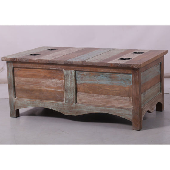 Gulmohar Coffee Table Antique Handcrafted Mango Wood Storage Trunk Chest Box