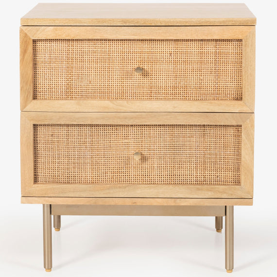 Martina Bedside Table 2 Drawer Storage Cabinet Solid Mango Wood Rattan