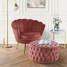 Cosmos Tufted Velvet Fabric Round Ottoman Footstools - Rose Pink