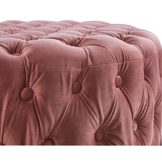 Cosmos Tufted Velvet Fabric Round Ottoman Footstools - Rose Pink