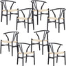 Anemone  Set of 8 Wishbone Dining Chair Beech Timber Replica Hans Wenger - Black