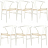 Anemone  Set of 6 Wishbone Dining Chair Beech Timber Replica Hans Wenger - White