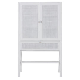 Jasmine Tall Storage Cabinet 90cm 2 Door 1 Drawer Mindi Wood Rattan - White