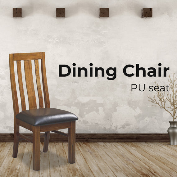 Birdsville PU Seat Dining Chair Set of 2 Solid Ash Wood Dining Furniture -Brown