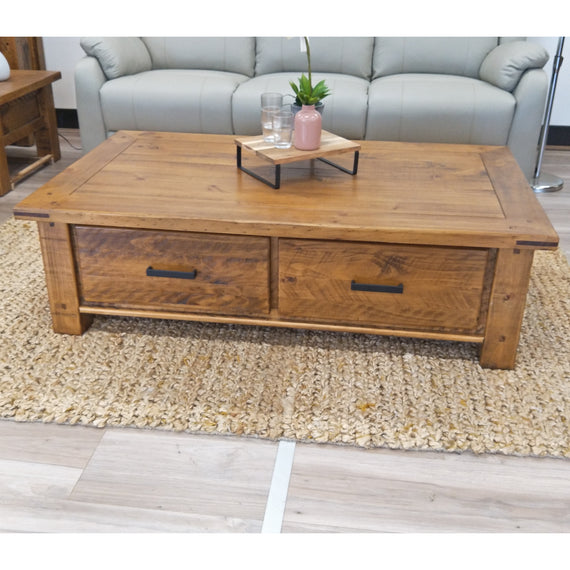 Teasel Coffee Table 140cm Solid Pine Timber Wood - Rustic Oak