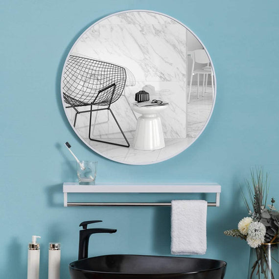 Slim Design 50CM White Bathroom, Living Room, Hallway Mirror Round Mirror Wall Decor Metal Frame
