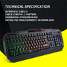 Rainbow Backlit Gaming Keyboard 19 Game Anti Ghosting Keys USB 2.0 Interface AU