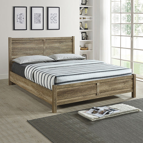 4 Pieces Bedroom Suite Natural Wood Like MDF Structure Double Size Oak Colour Bed, Bedside Table & Tallboy