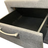 4 Pieces Storage Bedroom Suite Upholstery Fabric in Light Grey with Base Drawers Queen Size Oak Colour Bed, Bedside Table & Tallboy