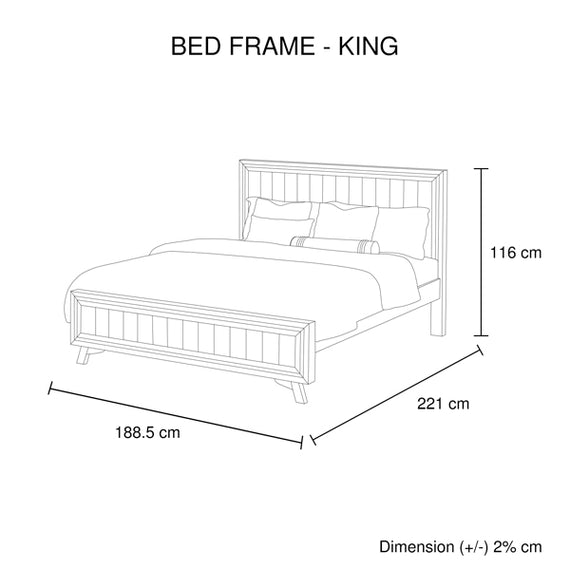 5 Pieces Bedroom Suite King Size Silver Brush in Acacia Wood Construction Bed, Bedside Table, Tallboy & Dresser