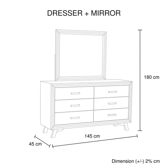 5 Pieces Bedroom Suite King Size Silver Brush in Acacia Wood Construction Bed, Bedside Table, Tallboy & Dresser