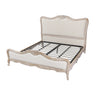 King Size Bed Frame Linen Fabric Beige Oak Wood White Washed Finish Slat Base Mattress Support