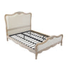 Queen Bedframe Linen Fabric Beige Oak Wood White Washed Finish Mattress Support