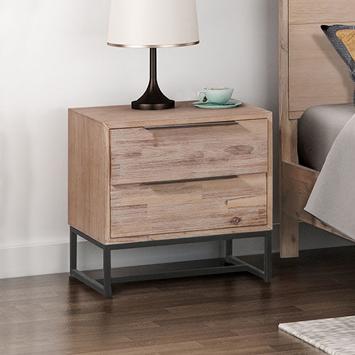 Bedside Table 2 drawers Side Table Solid Acacia Wood Veneered in Tea Colour