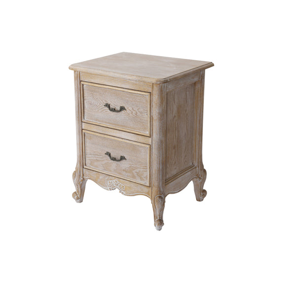 Bedside Table Oak Wood Plywood Veneer White Washed Finish Storage Drawers