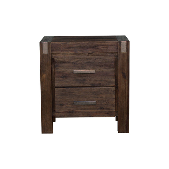 Bedside Table 2 drawers Night Stand Solid Wood Acacia Storage in Chocolate Colour