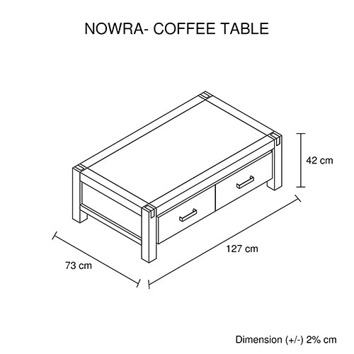 Coffee Table Solid Acacia Wood & Veneer 1 Drawers Storage Chocolate Colour