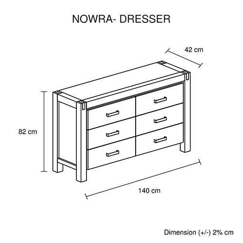 Dresser with 6 Storage Drawers in Solid Acacia & Veneer With Mirror in Oak Colour