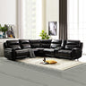 6 Seater Corner Sofa with Genuine Leather Black Armless Recliners Straight Console Lounge Set for Living Room