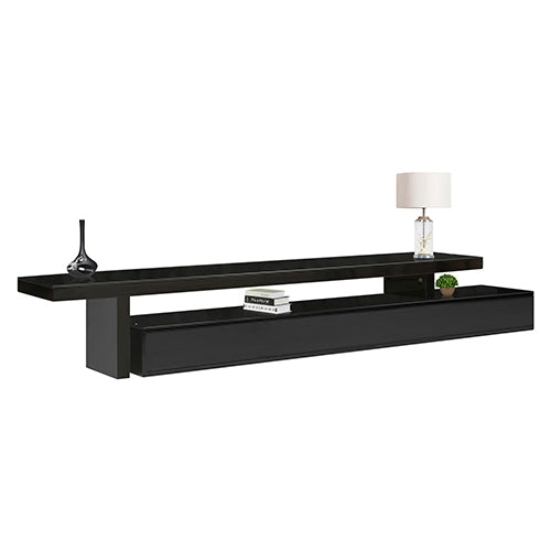 TV Cabinet with 3 Storage Drawers Extendable With Glossy MDF Entertainment Unit in Black Color