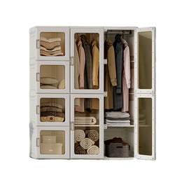 Kylin Cubes Storage Folding Cabinet Wardrobe With 12 Grids & 8 Doors & 2 Hangers