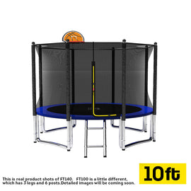 Pop Master Flat Trampoline Basketball Hoop Ladder Kids with PE sunshade cover 5 Year Warranty Only For Frame With Free Bonus Package - 10FT