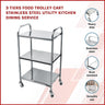 3 Tiers Food Trolley Cart Stainless Steel Utility Kitchen Dining Service