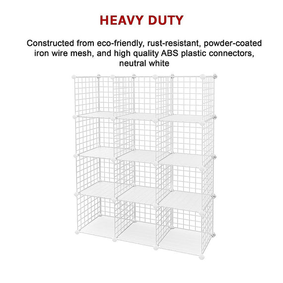 12 Cube Wire Grid Organiser Bookcase Storage Cabinet Wardrobe Closet White