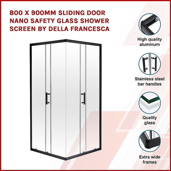 800 x 900mm Sliding Door Nano Safety Glass Shower Screen By Della Francesca