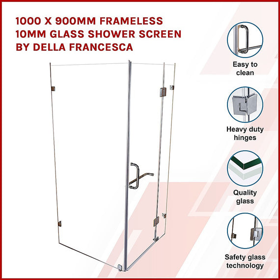 1000 x 900mm Frameless 10mm Glass Shower Screen By Della Francesca