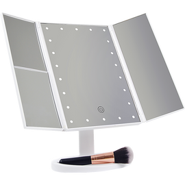 Makeup Mirror With LED Light Standing Mirror Magnifying Tri-Fold Touch