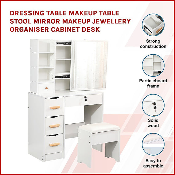 Dressing Table Makeup Table Stool Mirror Makeup Jewellery Organiser Cabinet Desk