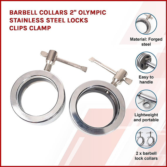 Barbell Collars 2" Olympic Stainless Steel Locks Clips