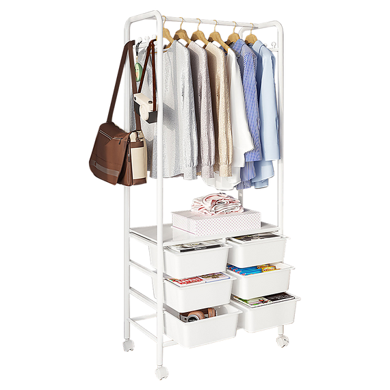 Metal Open Wardrobe Modern Storage Cabinet Tall Clothes Drawers Hanger Coat Rack