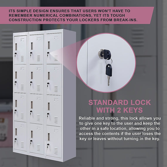12-Door Locker for Office Gym Shed School Home Storage - Standard Lock with Keys