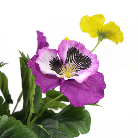 Mixed Pink And Yellow Flowering Potted Artificial Pansy Plants 25cm