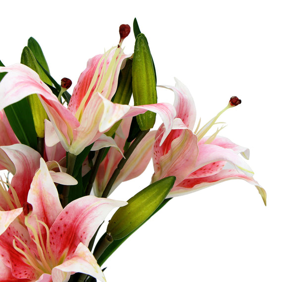 Premium Faux Pink Lily In Glass Vase (Artificial Tiger Lily Arrangement)