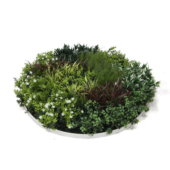 Slimline Artificial Green Wall Disc Art 90cm Green Field UV Resistant (Fresh White)