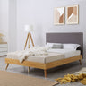 Natural Oak Ensemble Bed Frame Wooden Slat Fabric Headboard King