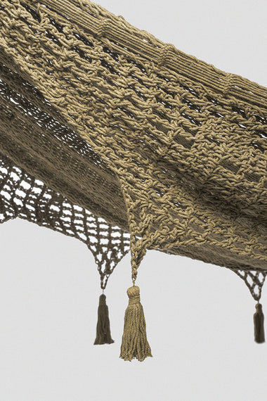 Outdoor undercover cotton Mayan Legacy hammock with hand crocheted tassels Queen Size Cedar