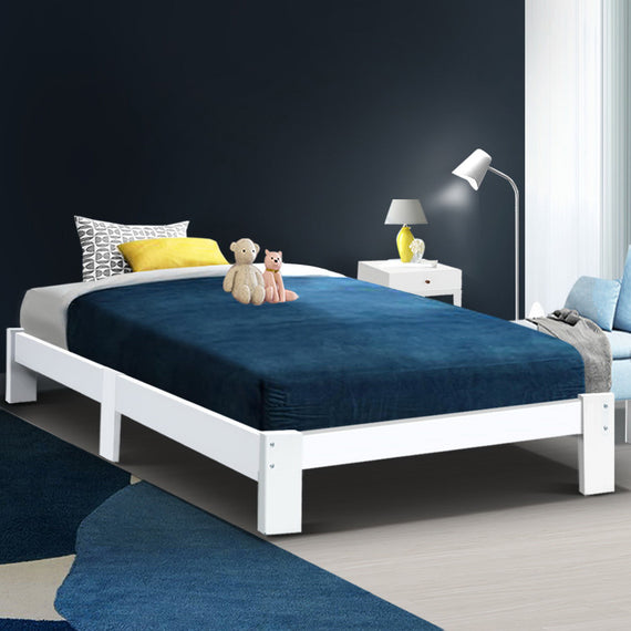 Artiss Bed Frame Single Size Wooden White JADE