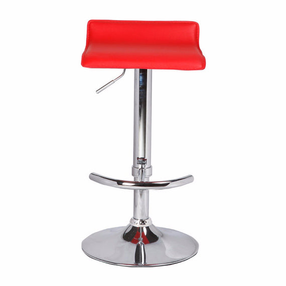 2X Red Bar Stools Faux Leather Low Back Adjustable Crome Base Gas Lift Slim Seat Swivel Chairs