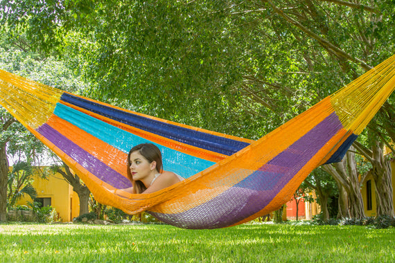 Mayan Legacy Jumbo Size Outdoor Cotton Mexican Hammock in Alegra Colour