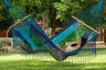 Mayan Legacy King Size Outdoor Cotton Mexican Resort Hammock With Fringe in Oceanica Colour